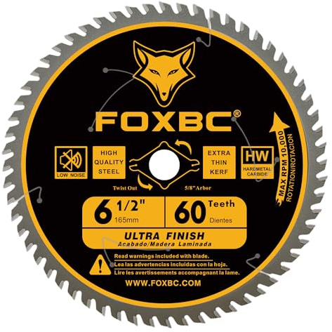 FOXBC 6-1/2 inch Circular Saw Blade Ultra Fine Finish 60-Tooth for Wood Cutting, Thin-Kerf with 5/8 Arbor