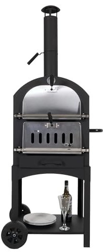 Holzkohlegrill HWC-N15, Pizzaofen Kaminofen, Grillrost Holzkohlerost Pizzastein, Stahl schwarz hochtemperaturlackiert