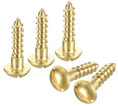 sourcing map Wood Screws M4 x 16mm Slotted Round Head Brass Self-Tapping Screw WoodWorking Screw 20 Pcs