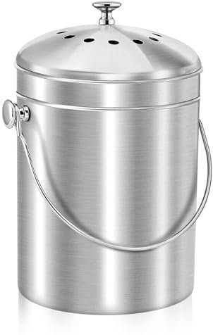 ENLOY Komposteimer für die Küchenarbeitsplatte, 1,3 Gallonen Edelstahl-Kompostbehälter für den Innenbereich mit Deckel und Kohlefilter, Komposteimer für die Küche mit Tragegriff