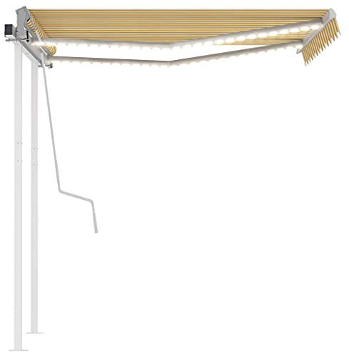 Toldo para balcón, jardín, terraza, brazo articulado, retráctil con LED, 3 x 2,5 m, amarillo y blanco, para terraza