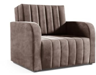 LIKMA Braun 1 Sitzer Sofa Klein Otto 105x90x100 cm Einzelsessel Velvet Komplett Montiert Moderne Couch Schlafsessel Klappbett Sessel mit Schlaffunktion Stoff: Jasmine 28