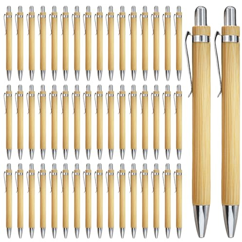 SPORWAY 50 penne a sfera: set di penne a sfera in legno di bambù, penna a sfera in legno per scrittura, diario, scuola, forniture per ufficio, regalo di laurea (nero)