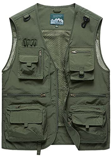 Beokeuioe Sommer Weste Outdoor Ärmellose Weste Funktionelle Leicht Anglerweste Herren Weste Herren Arbeitsweste Camping Jagdweste mit Multi Pocket Einfarbige Fotograf Kletterweste
