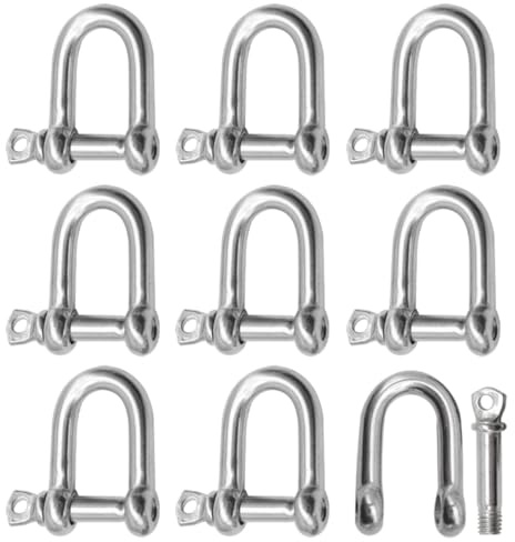 Hocansen 8 Stück Schäkel M6 D Ring Schäkel Sperren Edelstahl Schraube Schäkel Gerade Karabiner mit Augbolzen für Takelung Stahlseil (DXK/M6)