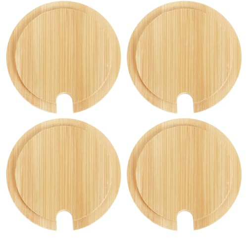 sourcing map 4Pcs Bamboo Cup Lid with Spoon Hole 3.31 Inch, Wooden Cup Cover Seasoning Jar Mug Cover Coffee Mug Cover Tea Glass Cup Lid