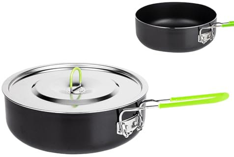 Camping-Kochtopf | Tragbarer Antihaft-Topf – Campingpfanne mit klappbarem Griff, Kochpfanne, Mehrzweck-Topf, Campingtopf für Outdoor-Kochen, Rucksackreisen, Camping, Wandern, Picknick,