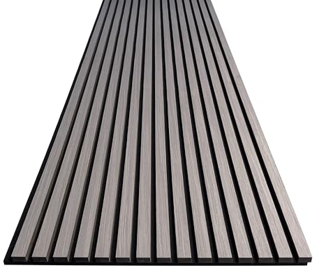 Display Guru Sturdy & Durable Wooden Slat Acoustic Wall Panels & Ceiling Panels with Fibre Sound Absorbing (4, Grey Oak)