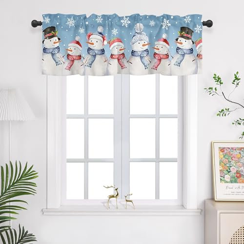 Joyswahl Scheibengardinen mit Weihnachten Muster Kurz Küchengardinen durch Tunnelzug Bistrogardine Kinderzimmer Kurzstores Küchengardinen blau 1 stück HxB 55x145cm