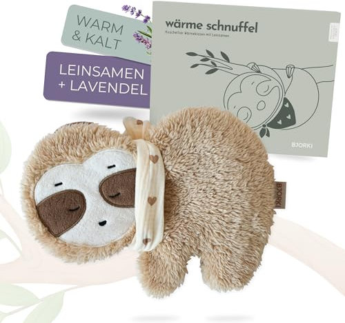 BJORKI Wärmekissen Baby & Kinder - Kuscheltier Wärmekissen mit Leinsamen Füllung für die Mikrowelle - Perfekt als Schlummer Kuscheltier und beruhigendes Kuschelkissen für Wärme & Wohlbefinden