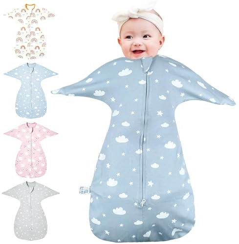 HINATAA Wickeldecke für Babys 0-3/3-6 Monate,Schlafsäcke Neugeborene,Bio-Baumwolle Baby Pucktücher Ganzjahres, Verstellbarer Baby Pucksack Swaddle für Jungen Mädchen (Blau, 3-6 Monate)