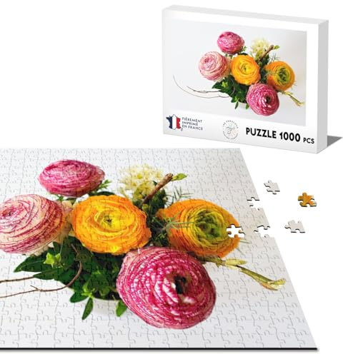 Puzzle Classique 1000 pièces Bouquet de Fleurs Jaunes et Roses sur Fond Blanc