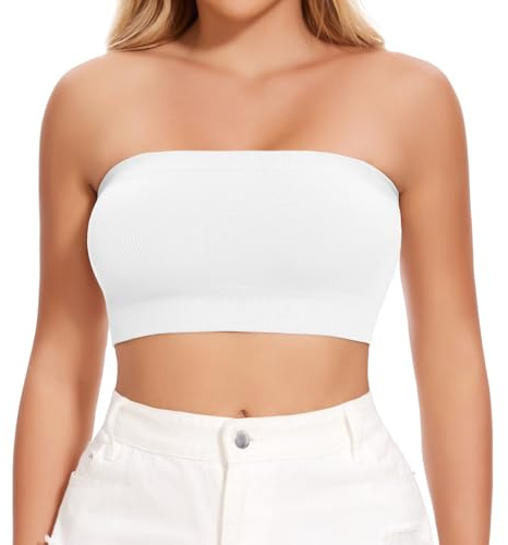 Joyshaper dam sömlös bandeau bh utan bygel axelbandslös crop top push up bustier bh topp axellös tub topp magfri kort topp skjorta, Vit, L