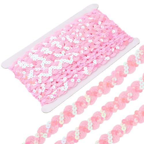 CABODYALS 11m Rosa Paillettenband Weihnachten Gewellte Paillettenbesatzstreifen Freundschaftsarmbänder Geschenkband Flache Runde Glitzerbänder Zum Nähen Verpacken von Zubehör Heimwerkerbedarf Kleidung