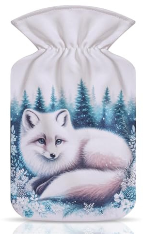 A2Z Wärmflaschen Arctic Fox weicher Fleece-Bezug, 1 Liter, langlebig, auslaufsicher, Gummiflasche, Schmerzlinderung, gemütliche Nächte, Nacken, Rücken, Schulterwärmer, Sofa, Schlafenszeit,