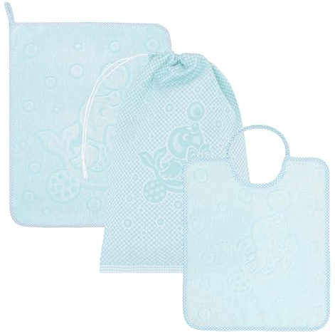 EMMEBi Set asilo con tela aida da ricamare bavaglino + asciugamano + sacca (Verde)