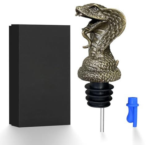 REMMUSSS Vertedor de botellas, Serpiente de cascabel 2 en 1 para Botellas de Vino, Vertedor de Alcohol de Aleación de Zinc, Accesorios para Bar Tapón Regalo Hombre Cumpleaños Amigos, Plata