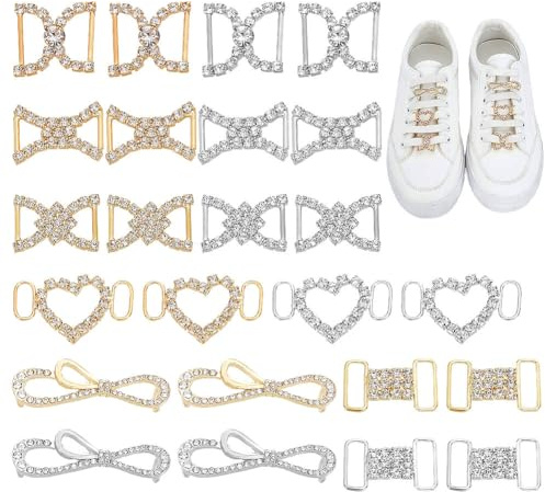 AHANDMAKER 24Pcs 12 Styles Sneaker Charms Rhinestones Metal Shoelaces Crystal Decorations Fashion Gold and Silver Heart Shape Clips Shoe Lace Decoration Accessory for Women Casual Shoes