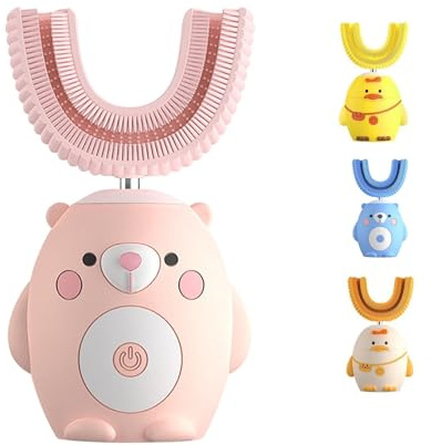 Forme de U Brosse à Dents Électrique Enfants, Brossage Complet 360 ° Rechargeable Étanche Brosse à Dents Automatique Tête en Silicone 6 Modes de Nettoyage convient aux enfants de 2 à 12 ans
