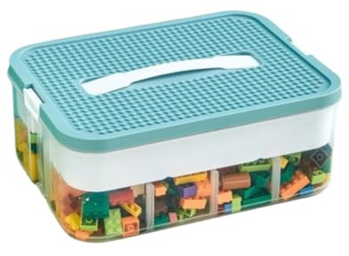 B2R Boite Rangement Plastique pour Lego Briques – 1 Couche Empilable Transparente Verte – Couvercle Plateau de Jeu – Compartiments Réglables Rangement Jouets Enfant