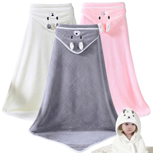 PORFOYO 3-delad babybadhandduk 80 x 80 cm babybadmössa, badutlopp mjuk handduk stark absorption med unisex huva