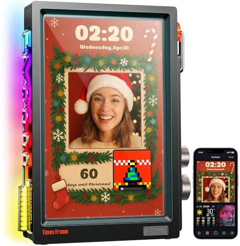 Divoom Times Frame - Marco de Fotos Digital Transparente de 10,1 Pulgadas con WiFi y 64 GB, Pantalla IPS Flotante y botón Giratorio RGB, 400 diales, widgets y Comunidad de Arte de píxeles (Negro)