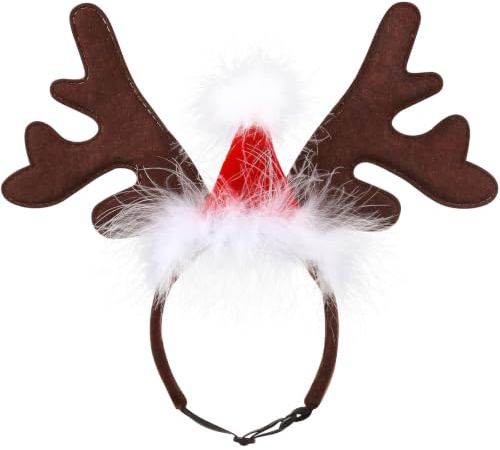 BESPORTBLE Hund Rentier Geweih Stirnband Haustier Weihnachten Elch Stirnband mit Weihnachtsmütze Hunde Kopfbedeckung Party Kostüme