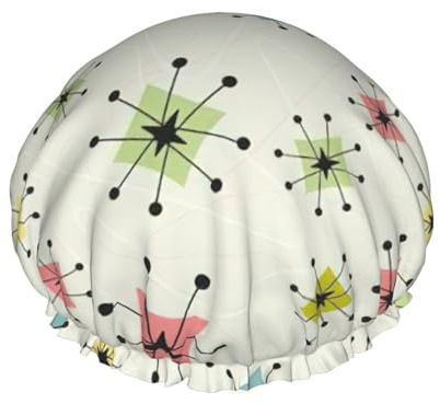 Atomic Stars Retro-Muster-Druck, weiche Duschhaube für Damen und Herren, wiederverwendbar, leichter Hut und Badehaarkappe