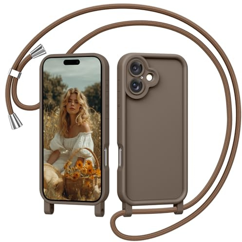 Coiwxmoi Coque pour iPhone 16 6,1 avec Cordon, Silicone Souple Étui avec Lanyard Réglable Protection Complète Housse Antichoc Anti-Chute Lanière Bandoulière Case pour iPhone 16, Kaki