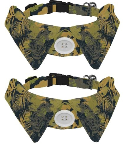 Collar de perro con pajarita, collar de esmoquin formal ajustable para perro con collar de camisa extraíble, collares de gato para mascotas pequeñas, patrón de hojas de helecho de otoño
