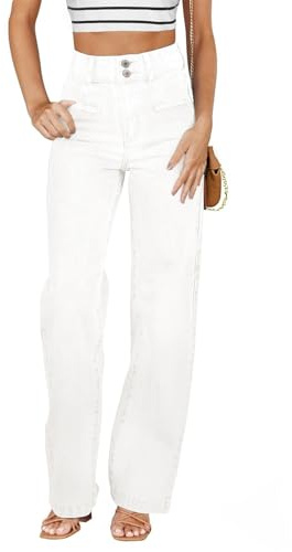 Sidefeel Jeans for Women Trendy High Waisted Stretchy Wide Leg Jeans Loose Straight Leg Denim Pants White Size 2
