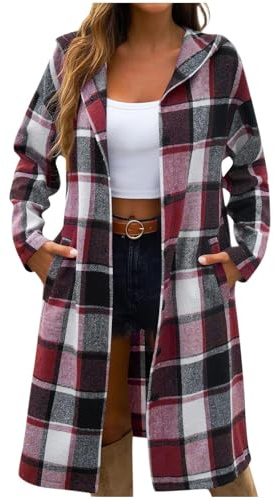KHIRVWL Manteau en laine pour femme veste à carreaux non positionnée revers avec poches poitrine manteau cardigan boutons à manches longues chaud et décontracté adapté l'automne et à l'hiver