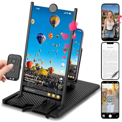 SEANCHEER 5-in-1 Vertical Phone Screen Magnifier HD with Bluetooth Remote, 3D Portable Foldable Mobile Phone Stand for | TikTok | YouTube | FB | Scrolling - Gift for Mum, Dad & Family (Black, 12)