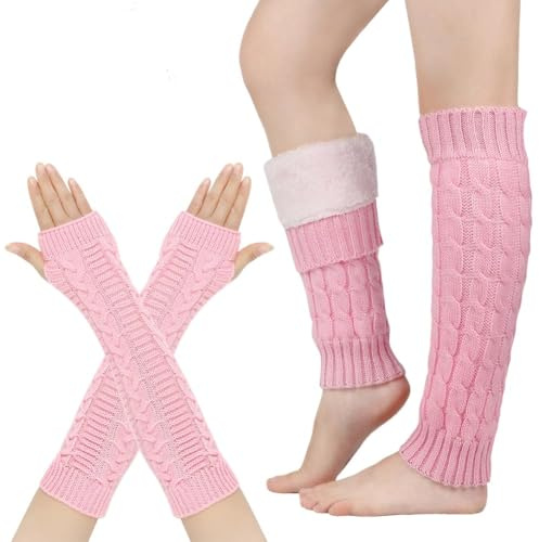 KDFSSIPE Scaldamuscoli Da Donna Invernali a Maglia,Guanti Invernali In Maglia Per Donna,Leg Warmers, Scaldamuscoli Invernali Lavorati a Maglia, Legwarmer Inverno Stivali (Rosa)