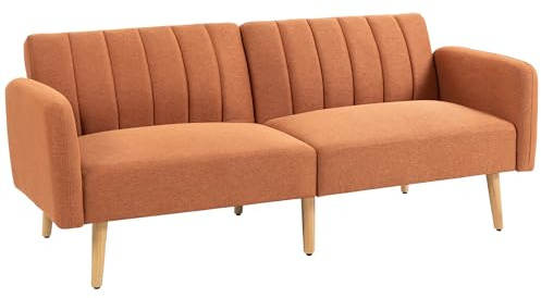 HOMCOM Canapé Convertible 2 Places Design scandinave Dossier inclinable 3 Positions Pieds Bois Tissu Aspect Lin Marron