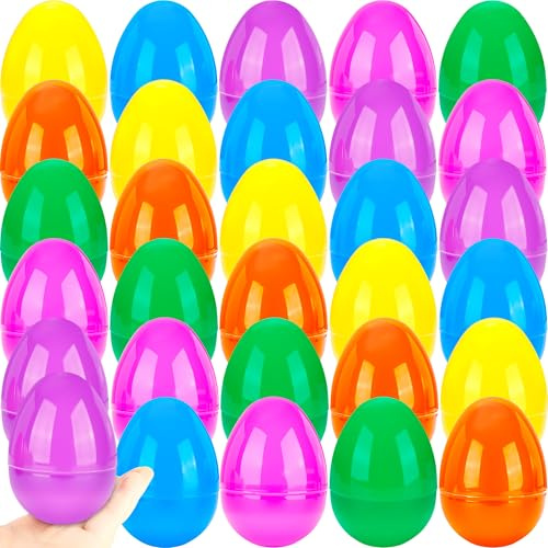 Haconba 30 Pack 4 Inch Easter Eggs Colorful Fillable Large Plastic Eggs for Egg Hunt Game Basket Fillers Easter Party Favors, 6 Colors