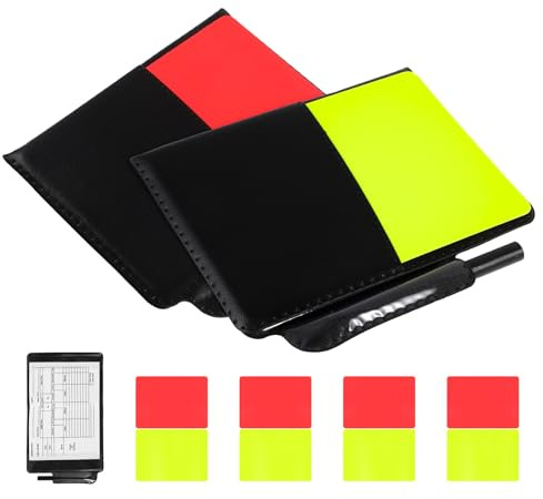 BIUDECO Kit Arbitro Calcio Cartellini Rossi e Gialli PVC Lucido Set da 3+5 con Portafoglio Penna e Fogli Segnapunti Attrezzatura Ufficiale per Arbitri per Partite e Competizioni
