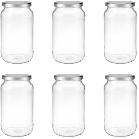hocz 6x Einmachgläser 1 Liter | mit Deckel Silber TO 82 | leere Gläser mit Schraubdeckel zum befüllen 1 L | 1000 ml Sturzgläser, Schraubgläser, Marmeladengläser Set | 6 Stück