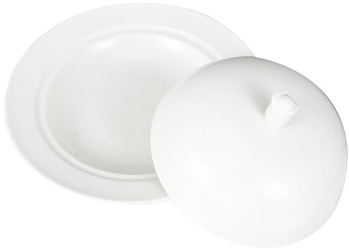 UKCOCO Piatto da Portata in Ceramica con Coperchio Bianco 20 Cm per Snack e Dessert, Stoviglie per Ristoranti e Uso Domestico, Resistente e Facile da Pulire