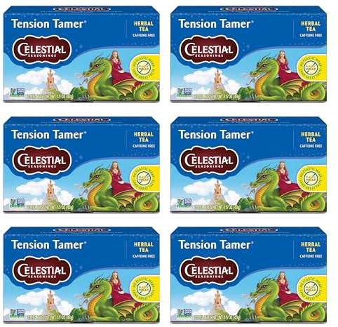 Celestial Seasonings Tension Tamer Herbal Tea, Caffeine Free, 20 Tea Bags Box (Pack of 6)