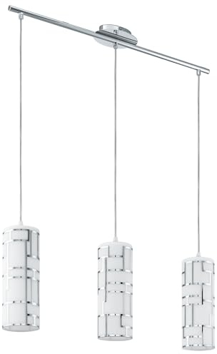 EGLO Pendelleuchte Bayman, 3 flammige Hängelampe, Elegant | Hängeleuchte aus Stahl und Glas mit Dekor in Chrom, Weiß, Esstischlampe, Wohnzimmerlampe hängend mit E27 Fassung
