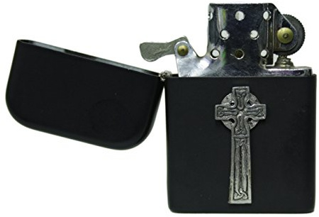 Encendedor de gasolina Celtic Cross negro mate.
