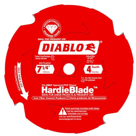Diablo HardieBlade Saw Blade for Fiber Cement - 7-1/4 x 4-Teeth, PCD Tipped - D0704DH