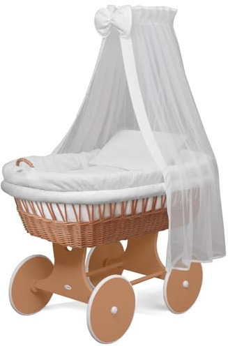 waldin Stubenwagen-Set mit Ausstattung, XXL, Bollerwagen, komplett, 18 Modelle wählbar, Gestell/Räder, Stoffe weiß