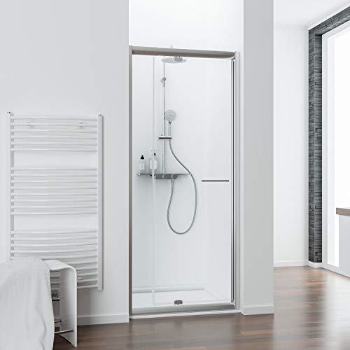 Schulte porte de douche pivotante en niche ajustable 70-80 x 185 cm, aspect chromé, profilé et encadrement extensible jusqu’à 12 cm, verre de sécurité 5 mm transparent, largeur d'accès 38-50 cm