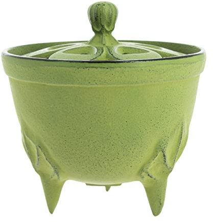 Iwachu Incensario de Hierro Colado de Japón Cuenco, Verde, Quemador de Incienso
