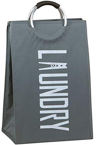 BAKAJI Cesto Biancheria Sporca Portabiancheria Casa in Tessuto Contenitore Pieghevole Salvaspazio con Manici in Metallo Dimensione 38 x 28 x 68 cm (Grigio)