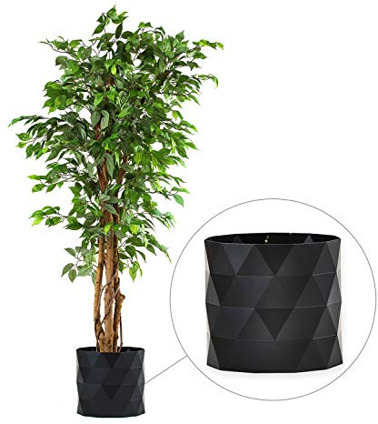 Deluxe 6 Feet Tall FICUS Silk Leaf Artificial Tree + 8 Base + 12 Plant Pot Skirt. 18 Feet of Vine Adorn Wide Real Trunks with Green Leaves + 12 Plant Base Skirt + Bonus USA Flag Style Pot Pant