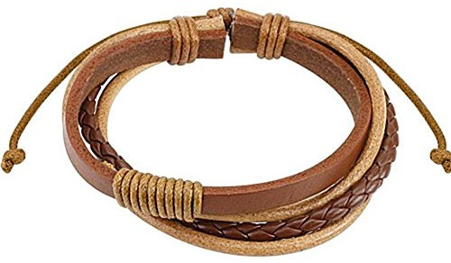 Paula & Fritz® Armband Leder Herren Braun Geflochten Gedreht Kordel Lederband Lederarm-Band Männer Frauen Lederbänder Schnur Schmuck verstellbare Länge