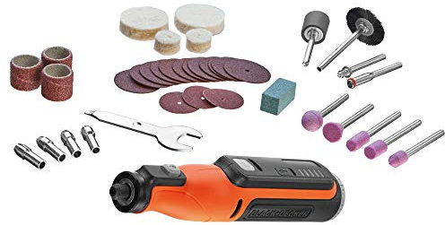 Black+Decker Akku-Multifunktionswerkzeug mit 36-tlg. Zubehör BCRT8I (7.2V, 1.5Ah, Universal-Feinbohrschleifer mit LED-Licht, zum Schneiden, Schleifen, Polieren und Schmirgeln, inkl. USB-Ladekabel)